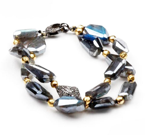 PB-343B Bracelet:  Labradorite, 18k gold and diamonds