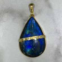 Load image into Gallery viewer, PP-343B Enhancer:  Labradorite with .12 ctw diamonds, 18k gold.