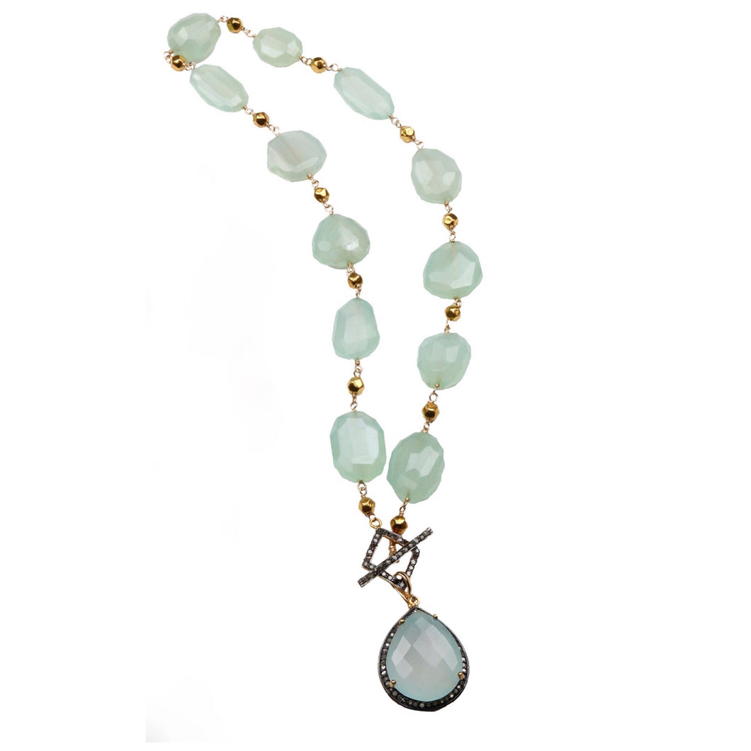 Chalcedony nuggets in 18k gold and removable enhancer drop with pave’ diamonds