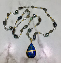 Load image into Gallery viewer, PN-343B Necklace:  36&quot; 18K white gold, Tahitian pearls, white sapphires, labradorite