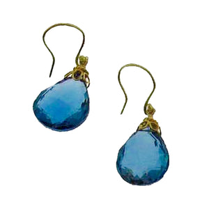 Large, faceted London blue topaz drops, 18gold