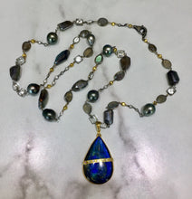 Load image into Gallery viewer, PP-343B Enhancer:  Labradorite with .12 ctw diamonds, 18k gold.