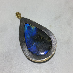 PP-343B Enhancer:  Labradorite with .12 ctw diamonds, 18k gold.