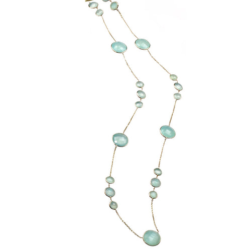 36” 18k gold chain, bezel-set chalcedony