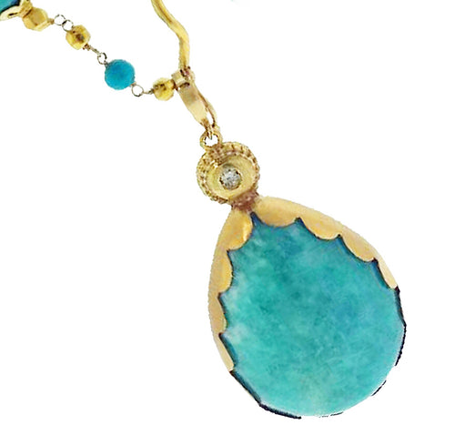 Amazonite pendant / enhancer with diamond, 18k gold